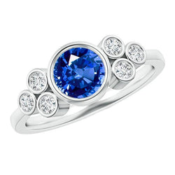 Lunetta Anello con zaffiro di Ceylon e diamanti Oro bianco 14K 2,70 Ct
