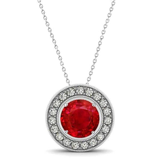 Lunetta Rubino Con Diamanti 4.50 Ct Collana Pendente Oro Bianco 14K - harrychadent.it