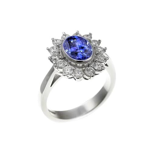 Lunetta Tanzanite Ovale Diamante 3.30 Carati Anello Oro Bianco - harrychadent.it