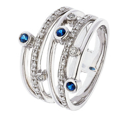Lunetta a fascia con diamanti per l'anniversario incastonata con zaffiri Ceylon blu rotondi 1 carato