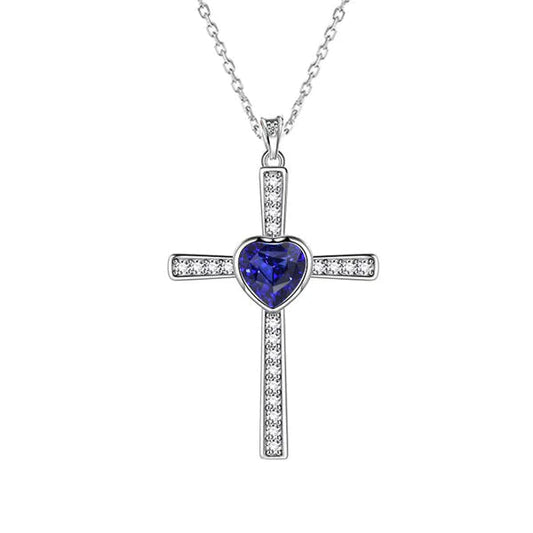 Lunetta con pendente a croce Zaffiro di Ceylon a cuore e diamante tondo 2 carati - harrychadent.it