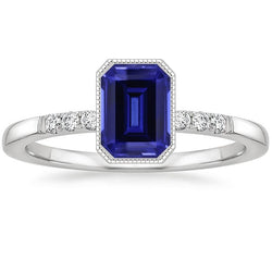 Lunetta incastonata con zaffiro blu e diamante anello 2.50 carati stile vintage