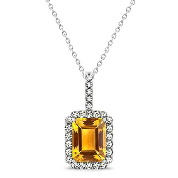 Madeira Citrine Halo Diamond Pendant Collana 15 carati oro bianco 14K - harrychadent.it