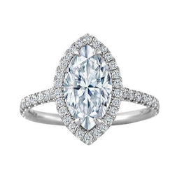 Marquise Cut With Halo 1,95 carati anello di diamanti in oro bianco 14k gioielli
