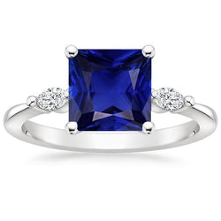 Marquise Diamond Ring 3 Stone Princess Ceylon Sapphire 5.25 Carati