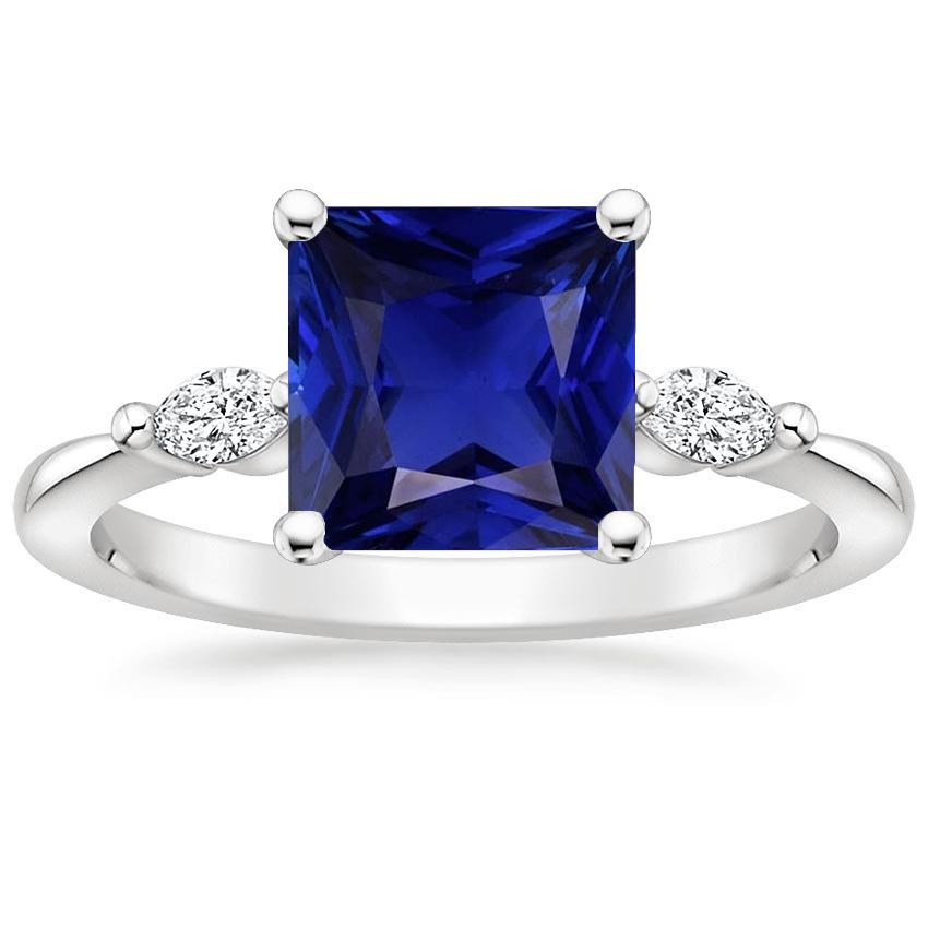 Marquise Diamond Ring 3 Stone Princess Ceylon Sapphire 5.25 Carati - harrychadent.it