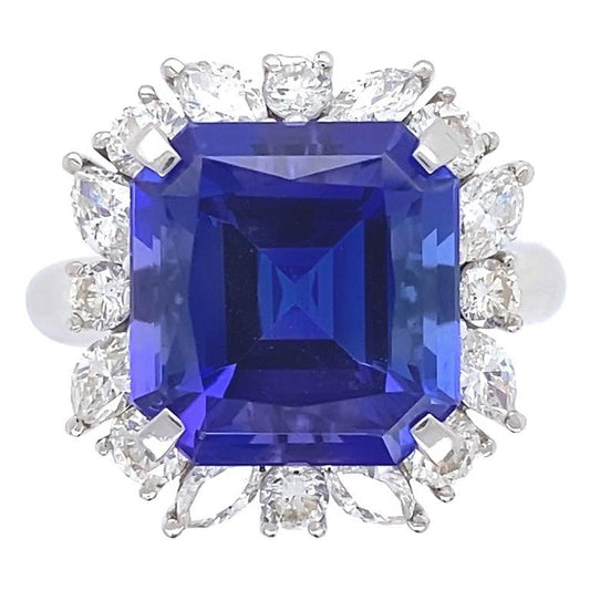 Marquise & Round Diamond Halo Zaffiro Anello 9 Carati Stile Fiore - harrychadent.it