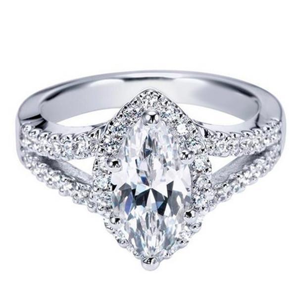 Marquise And Round Diamond Lady 2 Carats Halo Ring With Accents WG 14K - harrychadent.it