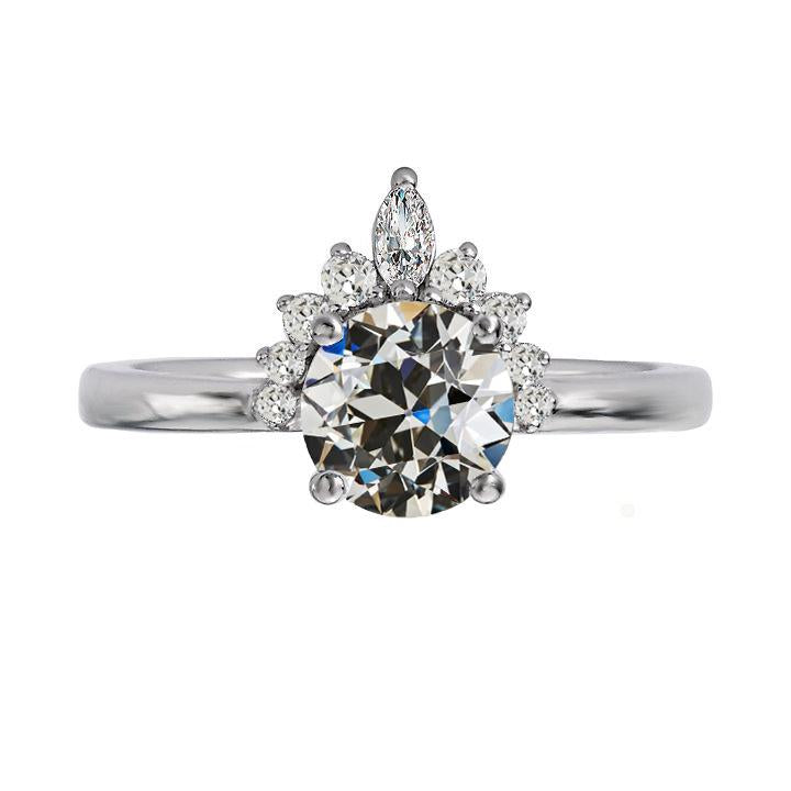 Marquise in oro e anello rotondo con diamanti da minatore vecchio stile corona 4 carati - harrychadent.it
