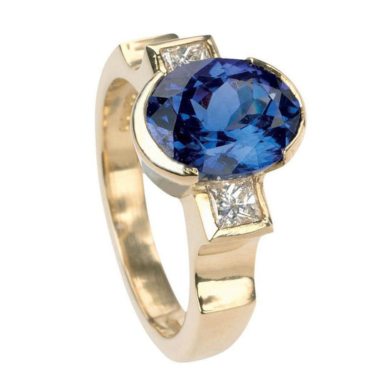 Mezza lunetta 2.10 carati con tanzanite e diamanti con 3 pietre preziose ad anello - harrychadent.it
