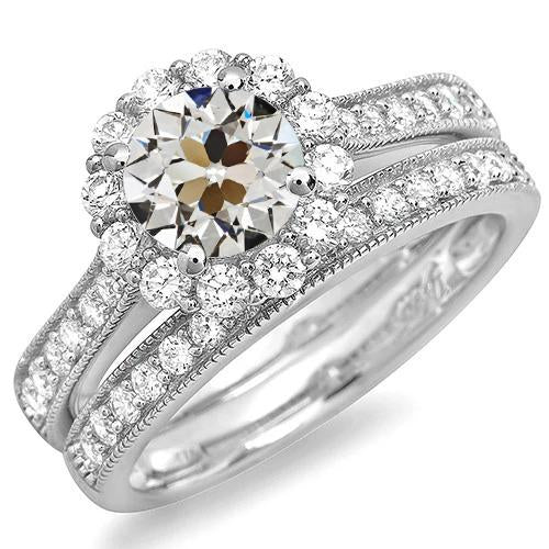 Milligrain Halo Anello di fidanzamento incastonato con diamante vecchio minatore rotondo 4,50 carati