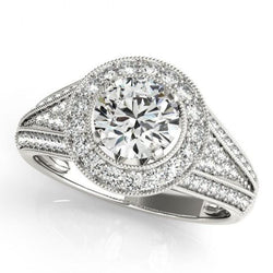 Milligrain Halo Ring 2,50 carati di diamanti tondi in oro bianco massiccio 14K