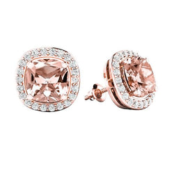Morganite Con Diamanti 12.70 Carati Orecchini A Lobo In Oro Rosa 14K
