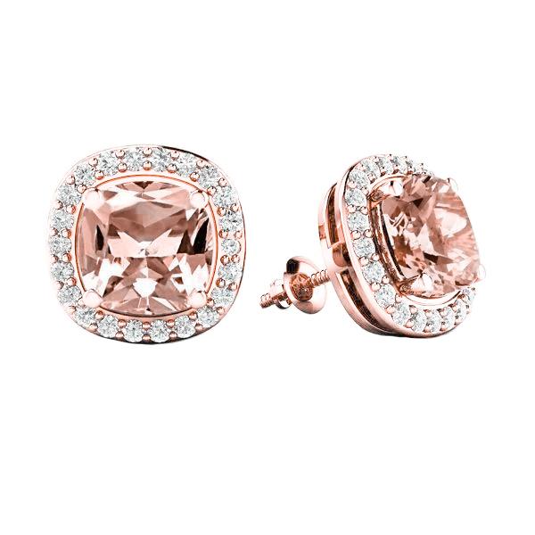 Morganite Con Diamanti 12.70 Carati Orecchini A Lobo In Oro Rosa 14K - harrychadent.it