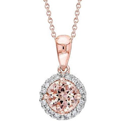 Morganite a Taglio Rotondo Da 17.25 CT Con Ciondolo in Oro Rosa 14 Carati Con Diamanti
