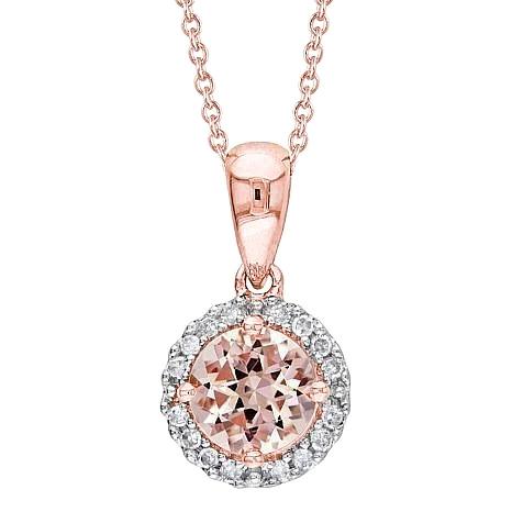 Morganite a taglio rotondo da 17.25 ct con ciondolo in oro rosa 14 carati con diamanti - harrychadent.it