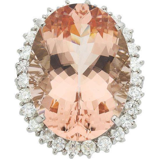 Morganite grande con piccoli diamanti 18,50 ct. Anello Nuovo Oro Bianco 14K - harrychadent.it