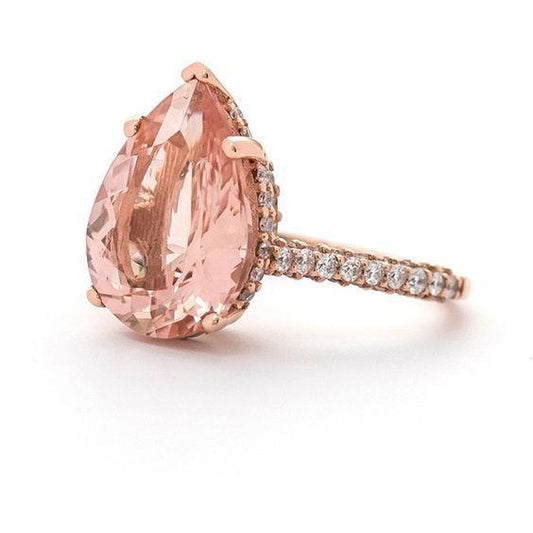 Morganite taglio pera e diamanti 9.25 ct Fede nuziale in oro rosa 14K - harrychadent.it