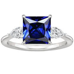 Naturale Princess Ceylon Zaffiro e Pera Diamante 3 Anello Pietra 4 Carati
