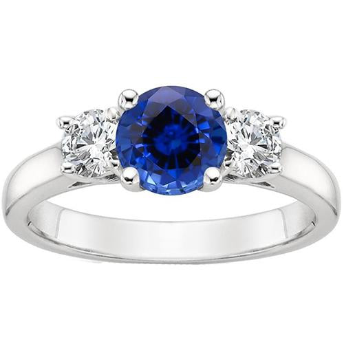 Nuovo Anello Tre Pietre Oro Zaffiro Ceylon Rotondo E Diamanti 3 Carati - harrychadent.it