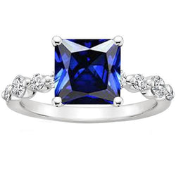 Nuovo zaffiro blu naturale taglio principessa oro con accenti anello 4 carati