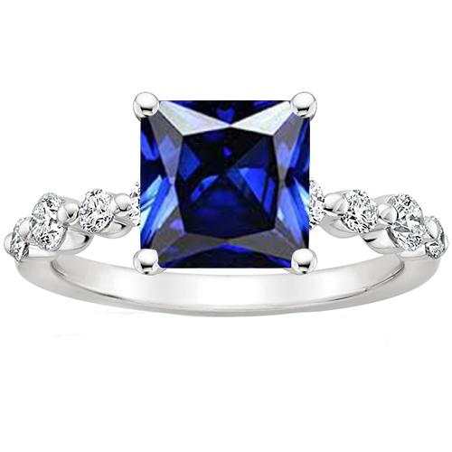 Nuovo zaffiro blu naturale taglio principessa oro con accenti anello 4 carati - harrychadent.it