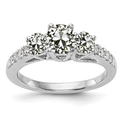 Old Mine Cut Diamante Ring con accenti 3 Stone Style 4,50 carati