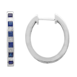 Orecchini Circolari Zaffiri Ceylon E Diamanti 4.40 Carati Wg 14K