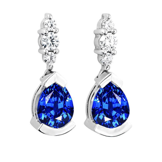 Pera E Taglio rotondo Zaffiro Ceylon Con Diamanti Orecchini 4.60 Ct - harrychadent.it
