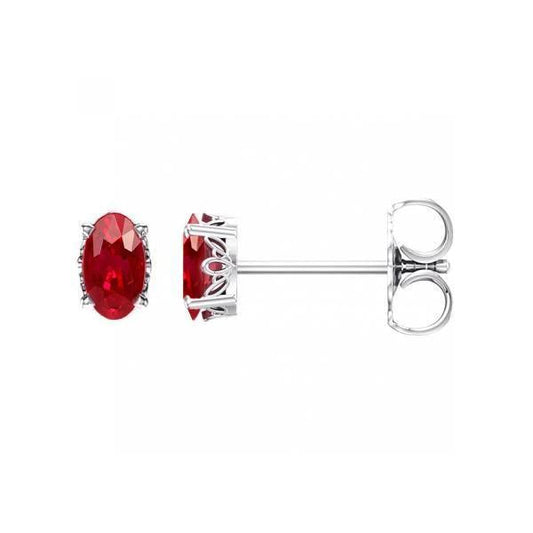 Orecchini Donna Orecchini Rubino Rosso Taglio Ovale 3 Carati Oro Bianco 14K - harrychadent.it