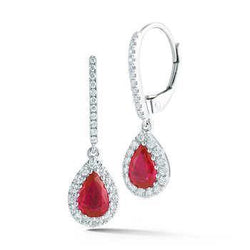 Orecchini Donna Pendenti Rubino E Diamanti 4.50 Carati Oro Bianco 14K