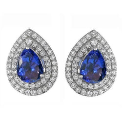 Orecchini Donna Stud Pave Halo 3.96 Carati Tanzanite Blu & Diamanti