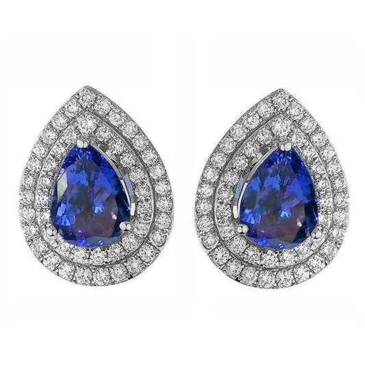 Orecchini Donna Stud Pave Halo 3.96 Carati Tanzanite Blu & Diamanti - harrychadent.it