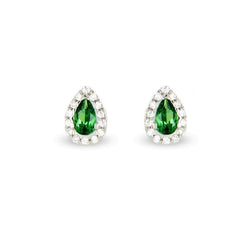 Orecchini Halo 14K Bianco Verde Smeraldo Con Diamanti 5 Carati