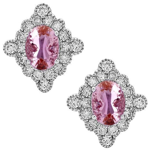 Orecchini Halo Diamond Stud Con Kunzite Rosa 22 Carati Oro Bianco 14K - harrychadent.it