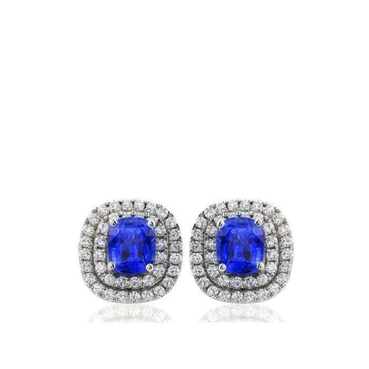 Orecchini Halo Studs Zaffiro Ceylon Con Diamanti 3.90 Carati Nuovo - harrychadent.it