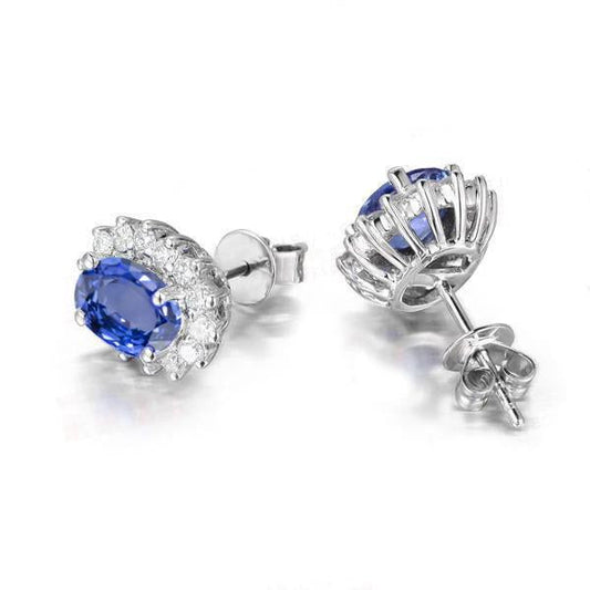 Orecchini Halo Studs 14K White 4.10 Carati Zaffiro E Diamanti Novità - harrychadent.it