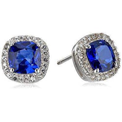 Orecchini Halo Studs con zaffiro di Ceylon taglio cuscino da 4,45 carati e diamanti