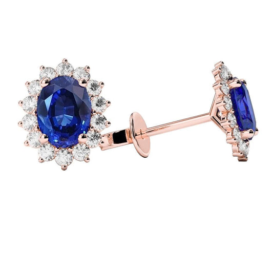 Zaffiro Ceylon Con Diamanti Lady Studs Halo Orecchini 6.70 Carati - harrychadent.it