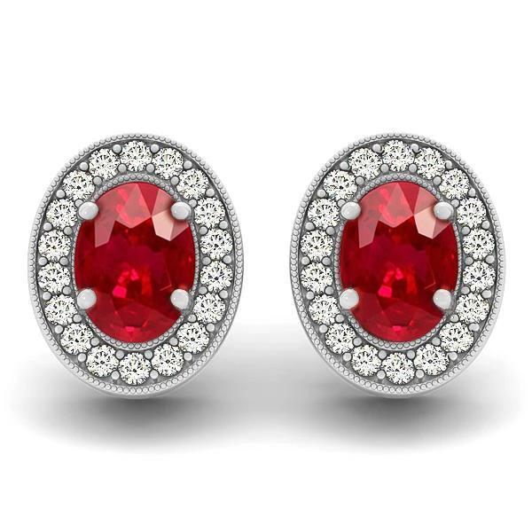 Orecchini Lady Studs in oro bianco 14K con rubini rossi e diamanti 5 carati - harrychadent.it