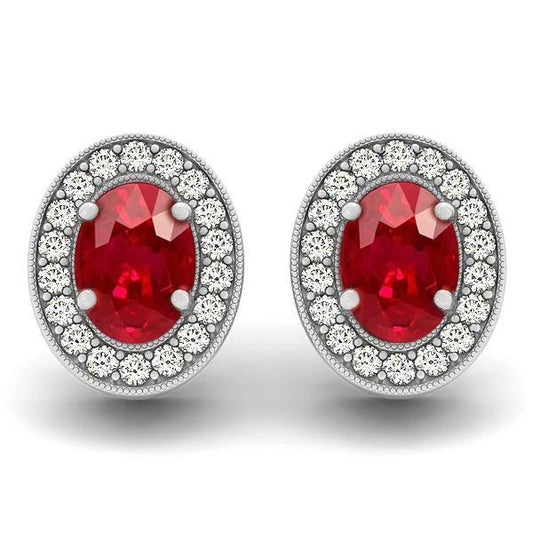 Orecchini Lady Studs in oro bianco 14K con rubini rossi e diamanti 5 carati - harrychadent.it