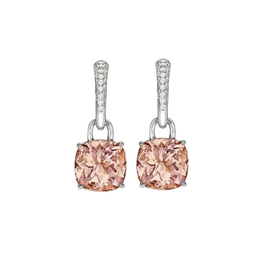 Orecchini Pendenti Morganite E Diamanti Oro Bianco 14K 8.80 Carati - harrychadent.it