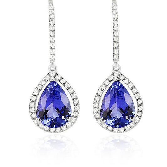Orecchini Pendenti Orecchini Donna Diamanti & Tanzanite Oro Bianco 14K 4.70 Carati - harrychadent.it