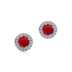 Orecchini Round Lady Halo Studs Rosso Rubino E Diamanti 3.50 Ct. Nuovo