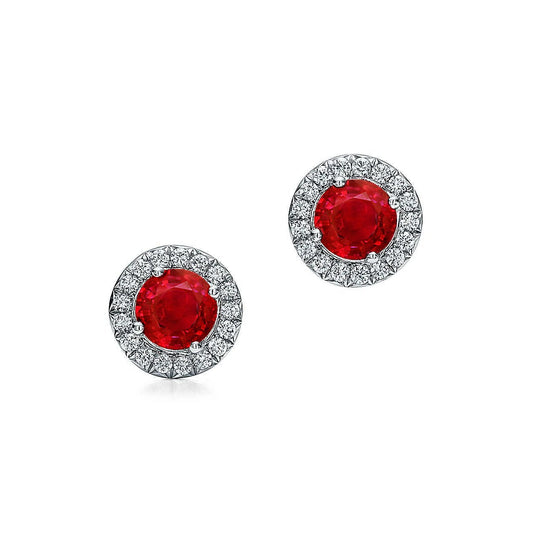 Orecchini Round Lady Halo Studs Rosso Rubino E Diamanti 3.50 Ct. Nuovo - harrychadent.it