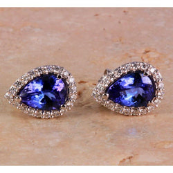 Orecchini Tanzanite Pera In Oro Bianco Con Diamanti 5 Carati