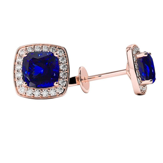 Orecchini Tanzanite Taglio Cuscino Con Diamanti 4.40 Carati 14K - harrychadent.it