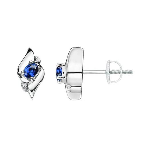 Orecchini Zaffiro blu e diamanti Sri Lanka 2 Ct Oro bianco 14K - harrychadent.it