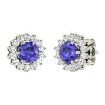 Orecchini a Bottone Taglio rotondo Tanzanite Con Halo Diamanti 4.50 Carati - harrychadent.it