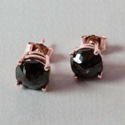 Orecchini a bottone 7 Carati Cuscino Diamanti neri Oro rosa Finitura 14K